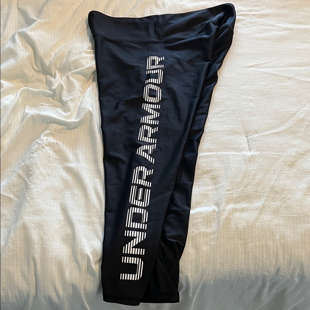 Under Armour Black Leggings with White Side Logo